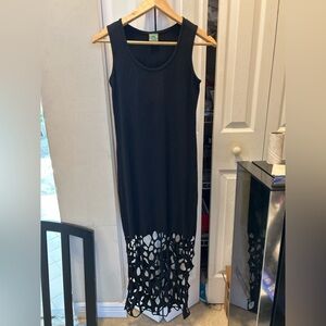 Agabhumi Black Sleeveless Dress with Laser-Cut Hem - Size M